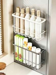 Magnetic Refrigerator Storage Rack-A Drill-Free, Wall-Mounted Basket Designed For The Side Of The Fridge. It Offers High Capacity And Space-Saving Storage For Items Such As Plastic Wrap, Straws, Seasoning Bottles, And Kitchen Paper Towels. - Multicolor - View 10