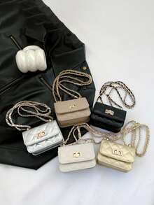XD Fashionable Women's Mini Square Bag, Paired With Popular Accessories, Metal Chain, Diamond Pattern Patchwork Shoulder Bag, Flap Small Bag, Cute Crossbody Bag, Accessory Bag - Multicolor - View 7