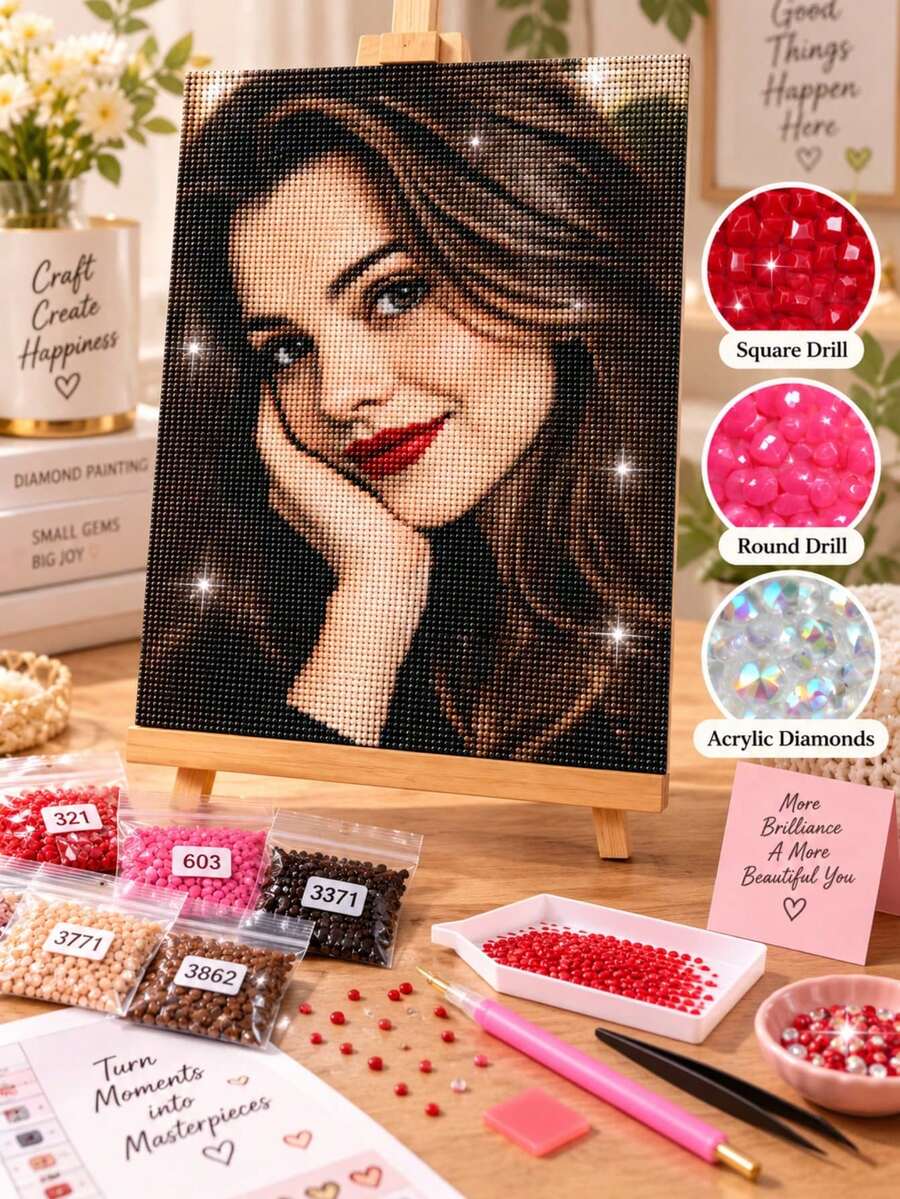 Customized Photo Diamond Painting Personalized Portrait DIY Kit, Acrylic Diamond Art Wall Decor, Square And Round Diamonds Optional, Customized Commemorative Photo Handmade, Sparkling Diamond Painting Gift, Multiple Sizes Available, Suitable For Home Decor