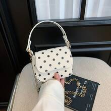 Sweet Polka Dot Mini Square Handbag, Cute Girly Style Flap Chain Crossbody Bag, Outdoor Accessory Bag - A - View 8