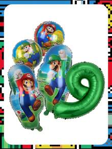 MASSDI Super Bros Kids Birthday Balloon Set Features Green Number 1-9Full Body Print Self-Sealing Foil Material Excellent For Children Themed Anniversary Receptions Gathering Decorations Complete Celebration Assortment Vibrant Visual Aesthetic - Balloon - View 15