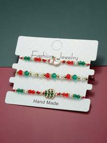 3Pcs/Set Men Women's Christmas Charm Beaded Bracelet, Adjustable String Stackable Bracelets, Holiday Party Jewelry Gift For Lover - Multicolor - View 8