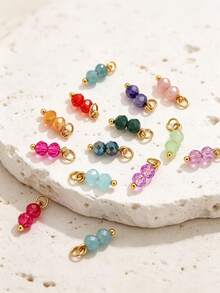10-Piece Set Of Stainless Steel Colorful Round Bead Pendants With Open Rings-Necklace And Earring DIY Craft Jewelry Supplies - Round - View 2