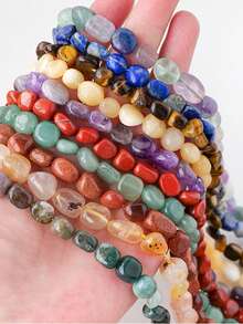 6mm Natural Multicolor Stone Loose Beads Irregular Freeform Smooth Polished Diy Beads For Jewelry Making Bracelets Necklaces Keychain Making Supplies - Multicolor - View 2