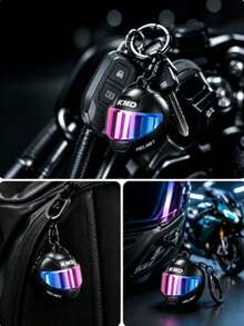 1pc Mini Motorcycle Helmet Keychain, Helmet Key Ring With High-Definition Lens, Cool Motorcycle Style Key Pendant, Bag Backpack Decoration Accessory, Creative Gift For Motorcycle Enthusiasts Men And Women, Black, White - Multicolor - View 1