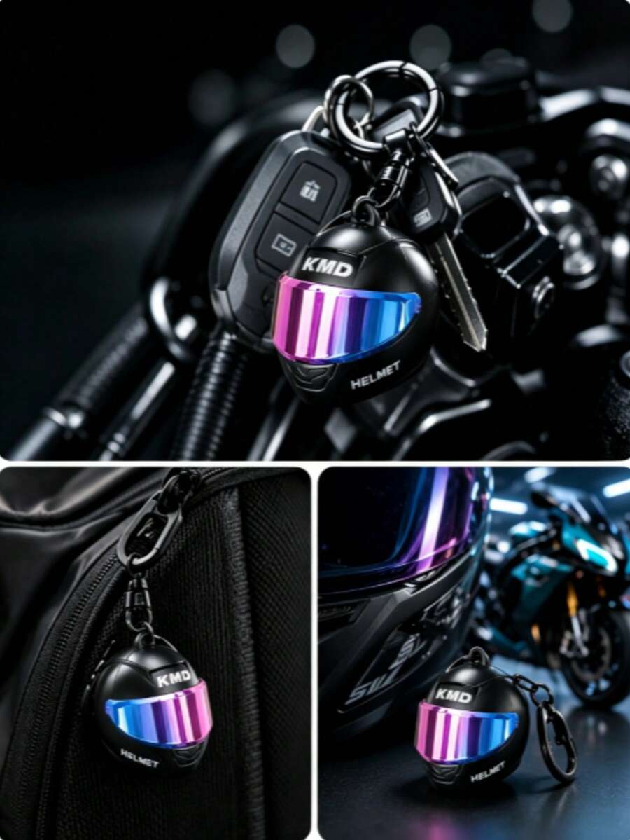 1pc Mini Motorcycle Helmet Keychain, Helmet Key Ring With High-Definition Lens, Cool Motorcycle Style Key Pendant, Bag Backpack Decoration Accessory, Creative Gift For Motorcycle Enthusiasts Men And Women, Black, White - Multicolor - View 1