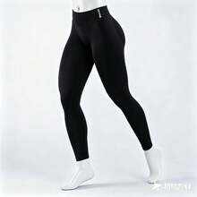 Dfyne Leggings de Impacto de Cintura Alta - Diseño Elegante Sin Costuras con Elasticidad en 4 Direcciones|   Leggings Largos de Mujer Absorbentes - Negro - Ver 1