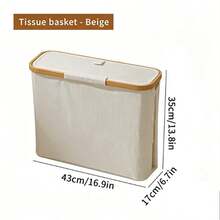 1pc/2pcs Slim Bamboo Lid Laundry Basket, Foldable Fabric Storage Box Suitable For Bathroom, Narrow Space Storage Of Toilet Paper And Clothes, 8-Piece Set Available - Multicolor - View 25