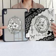 哥德蘿莉塔黑色蕾絲素描百合天使十字平板保護殼，附筆槽，相容 iPad 10代/Air 13(M3 2025)/Air 11(M3 2025)/11(A16 2025)/ Galaxy S9/S7/S10+/ Galaxy Tab S6 Lite 10.4 吋/ Matepad - 彩色 - 查看 7