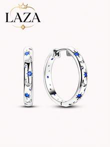 1 Pair Women's 925 Sterling Silver Blue Cubic Zirconia Star & Moon Design Earrings, Elegant Classic Style - Silver - View 4