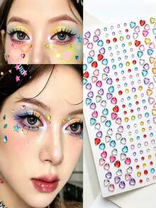 2/1pcs 3D Rainbow Faux Crystal Stickers, 2pcs Y2K Shiny Heart Acrylic Self-Adhesive Gem Stickers, Multi-Color Face Rhinestone Stickers, Suitable For Makeup And Clothing, Perfect For Festivals, Parties And Events - Multicolor - View 6