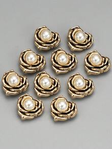 10pcs/Pack Heart-Shaped Rose Pearl Inlaid Exquisite Textured Vintage ...