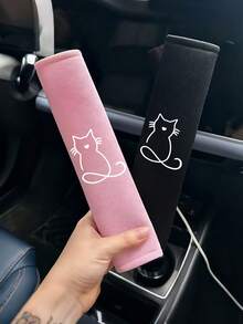 Car Cat Embroidery Pattern Seat Belt Shoulder Pad, Seat Belt Protector, Comfortable Textile Material, Universal Fit For Front Seat Seat Belt Pad - All Season Car Safety Accessory, Car Interior Accessory; Suitable For Driver And Passenger Use; Long Distance Travel And Driving. Car Decoration Accessory, All Season Universal. - One Size - View 7