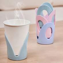 4Pcs Disposable Paper Cup Holder, Heat Insulating Anti-Scald Cup Sleeves, Unique Hollow Shape Cup Holders, Multi-Color Reusable Plastic Cup Holder For Hot Drinks, Ideal For Home, Office, Party & Daily Beverage Use - View 7