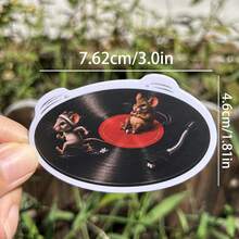 1PC/2PCS 3 Inch Funny Mice Vinyl Record Stickers, Quirky Mouse Music Decal, Retro Record Player Inspired Sticker For Laptop, Water Bottle, Notebook, Phone Case & Luggage Decoration - Funny - View 4