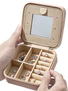 Portable Jewelry Box, Women's Gift Storage Box, PU Leather Jewelry Box With Mirror, Travel Jewelry Box, Small Jewelry Box, Suitable For Storing Earrings, Rings, Necklaces, Etc., Wedding Anniversary Gift, Valentine's Day, New Year Gift. - Multicolor - View 7