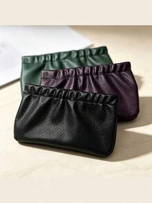 2pcs Women Elastic Opening Storage Pouch, Faux Leather Small Wallet Purse, Portable Card Cash Lipstick Earphone Organizer Bag For Daily Use - Multicolor - View 10