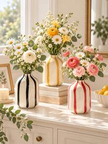 1pc Vintage Striped Bold Vase, Decorative Tabletop Vase, Suitable For Floral Arrangement, Living Room Desktop Ornament, Christmas Holiday Home Decor - Small Round Bottle - View 4