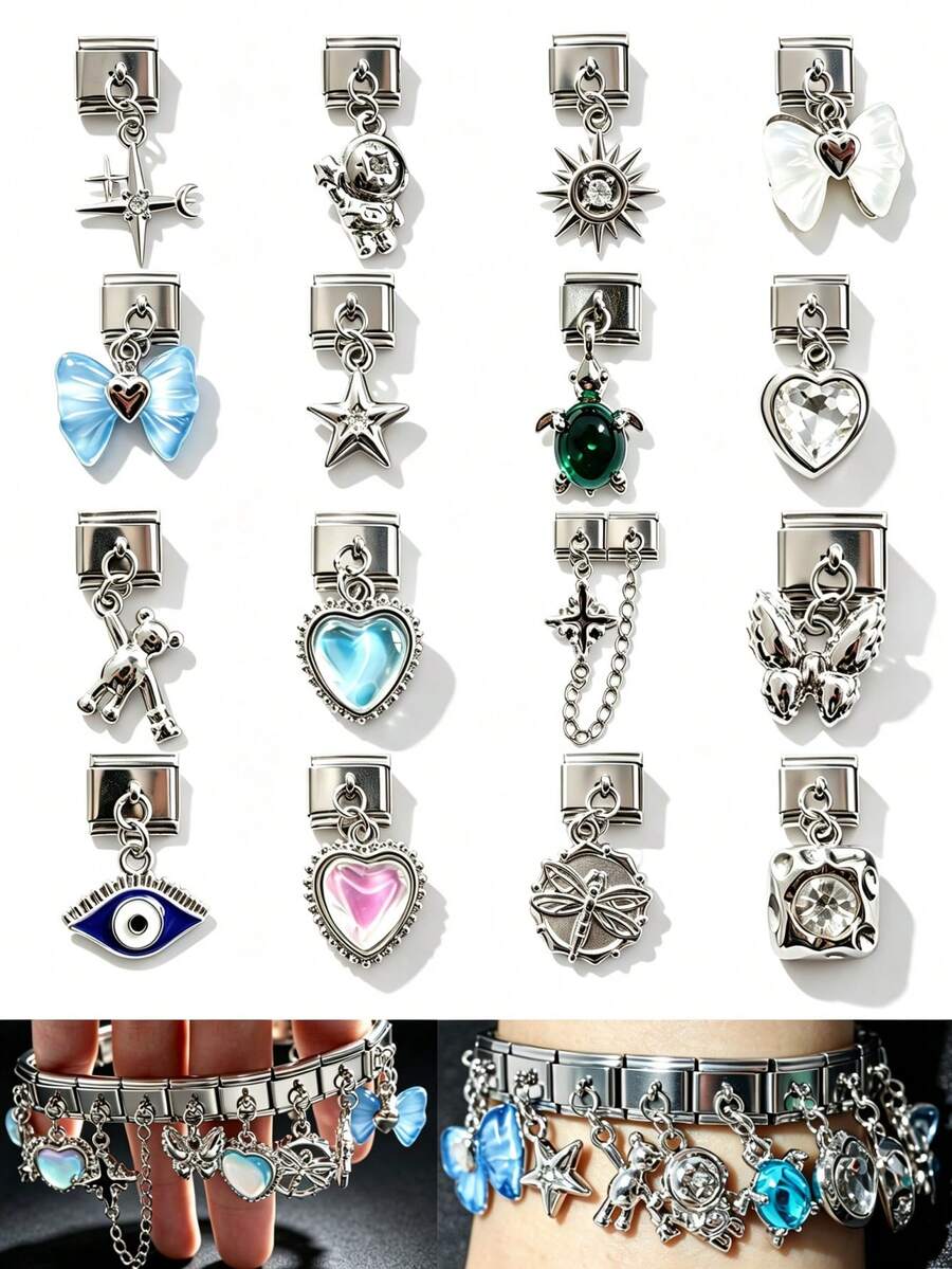 2pcs Silver Mixed Style Charm Pendants, DIY Jewelry Making Accessories, Replacement Charms For Watch Band & Bracelet - Multicolor - View 1