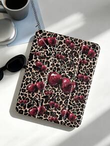 1pc Brown Leopard Print Red Cherry Tablet Case Compatible With IPad Mini6/Mini7/10.2/10.5/10.9 (Air4-Air8)/Pro 11/10th Gen/A16/Pro 11 2024, Double-Sided Painted Pattern Tablet Case With Transparent Acrylic Back Shell, Silk Texture 8-Fold Stand, Auto Sleep/Wake, Built-In Pen Slot, Pen Not Included, Some Models With Camera Frame - Multicolor - View 4