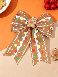 1PC Christmas Gingerbread Man Bow Hair Clips For Kid Girls,Cute Brown Grosgrain Ribbon Hairpins For Christmas Party,Gift For Daughter,Hair Accessory - Multicolor - View 2