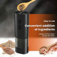 Electric Salt & Pepper Grinder, Integrated Dual-Chamber Design, Adjustable Grind Coarseness, With LED Light, Easy Operation, (Batteries Not Included), Suitable For Home And Kitchen Use, Applicable For Black Pepper, Sea Salt, Sichuan Pepper, Sesame, Cumin, Etc. - Black - View 5
