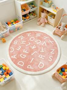 1pc Pink Faux Cashmere Round Decorative Rug Letter Area Carpet Non-Slip Living Room Bedroom Kids Play Mat Nursery Decor Soft Educational Carpet Classroom Rug Suitable For Play - Pink - View 11