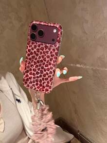 Korean Style Ins Star Cherry Red Leopard Print Phone Case Compatible With Iphone 18 Pro Max, 17 Pro Max, 15, 16 Pro, 17 Pro, Full Coverage Shockproof Phone Cover With Lanyard - Multicolor - View 4