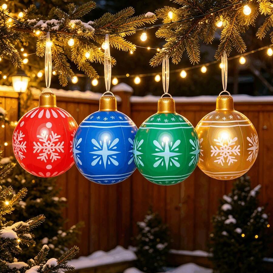 1pc 48*50cm PVC Inflatable Christmas Ball, Snowflake Design, Simple Style, Suitable For Indoor/Outdoor Christmas & New Year Decoration, Yard, Garden, Porch, Durable Inflatable Decor, Reusable, Optional Pump Set, No Electricity - Snowflake Christmas Ball - View 1