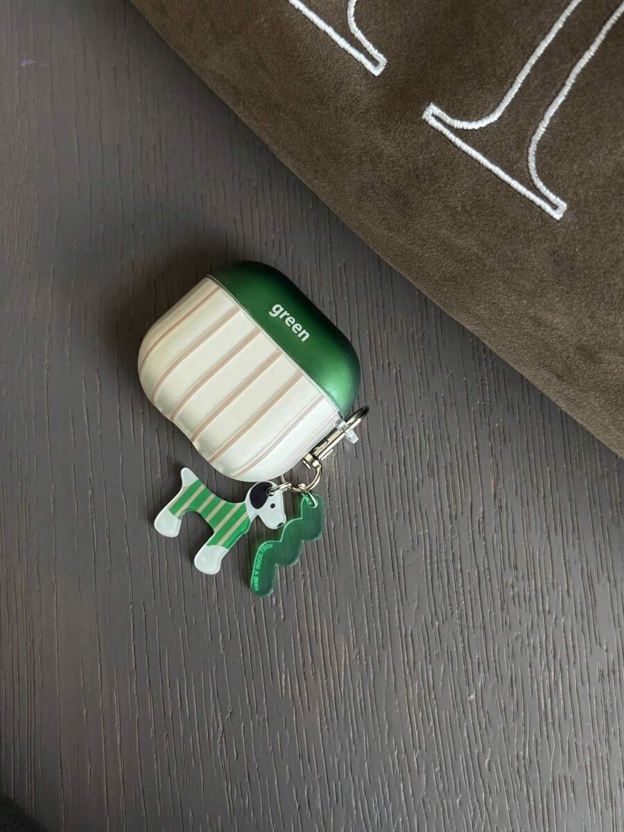 Contrast Green Striped Protective Case For Pods 5, Pro 3, Pods Pro 2, 4th Gen Apple 3 Wireless Bluetooth Earphones, 2nd/3rd Gen, Minimalist, 1/2, Unisex