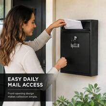 Letter Box 215 X H320 X D90mm Large Post Box Wall Mounted Steel Mail Box Parcel Delivery Box Lockable Letter Weatherproof Post Box With 2 Keys Stylish Letterbox For Keep Your Mail (Black) - A - View 8