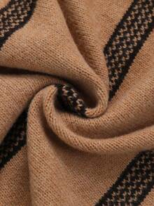 Plus Size Fashion Women's Striped Long Sleeve Regular Fit Sweater, Autumn Vintage Style First Choice - Camel - View 7