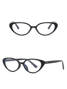 1 Pair Women's Cat-Eye Black Minimalist Versatile Non-Prescription Glasses, Suitable For Daily Wear, Commuting, Studying - Black Flat - View 2