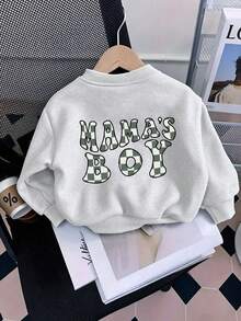 2pcs/Set Baby Boy Outfit, Crew Neck Sweatshirt With English Print Paired With Simple Casual Argyle Pattern Long Pants, Comfortable Autumn/Winter New Baby Boy Set - Light Grey - View 5