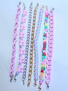 7pcs Fashionable Acrylic Bow Pearl Aluminum Chain Soft Clay Fruit Beaded Bag Charm, Hat Chain (Hat Not Included, Random Soft Clay Color & Shape) - Multicolor - View 35