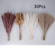 30/60/118件棕色人造蘆葦草花束，附大兔尾草，波希米亞風蓬鬆仿真蘆葦，適用經典婚禮、居家桌面與派對裝飾 DIY 花環 - 白褐色 - 查看 8