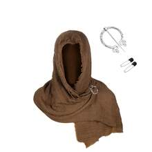1pc Medieval Distressed Ripped Hooded Scarf Set, Vintage Viking Brooch Pin, Renaissance LARP Cosplay Halloween Headwrap For Men And Women - Multi-color - View 9