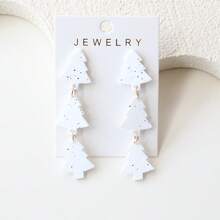 Christmas 1 Pair Triple Hanging Snowing Christmas Tree Acrylic Dangle Earrings, Clay Texture, Cute & Elegant, Suitable For Daily Wear, Party, Vacation, Gift-Giving, Holiday Gift - Y1433 - View 1