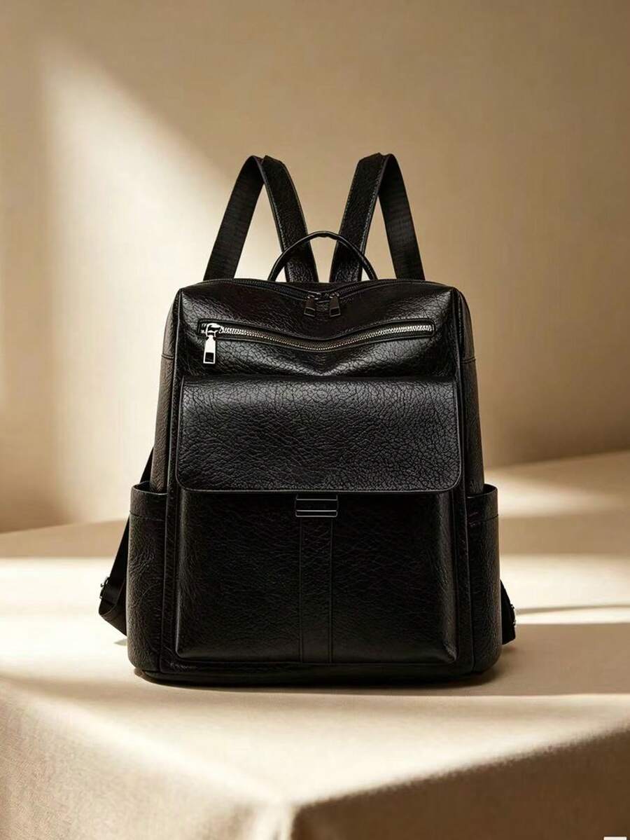 Ransel Kulit Vintage Pria, Ransel Kasual untuk Bisnis, Tas Travel Laptop Kapasitas Tinggi, Tas Ransel Pria Modis - Hitam - View 1