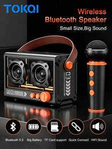 TOKQI Speaker Bluetooth Nirkabel dengan Kabel Pengisian Daya, Subwoofer Audio Nirkabel Portabel, dengan Slot USB/Kartu TF, Mendukung Suara Surround 3D, Kompatibel dengan Smartphone, Tablet, TV, Komputer, Cocok untuk Mobil/Dalam Ruangan/Pesta Dansa/Bersepeda, Ideal untuk Penggunaan di Luar Ruangan - View 1