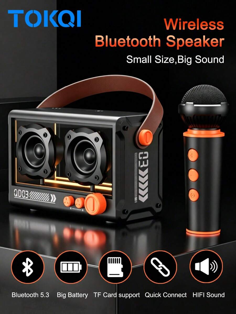 TOKQI Speaker Bluetooth Nirkabel dengan Kabel Pengisian Daya, Subwoofer Audio Nirkabel Portabel, dengan Slot USB/Kartu TF, Mendukung Suara Surround 3D, Kompatibel dengan Smartphone, Tablet, TV, Komputer, Cocok untuk Mobil/Dalam Ruangan/Pesta Dansa/Bersepeda, Ideal untuk Penggunaan di Luar Ruangan - View 1