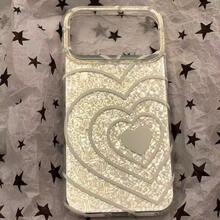 Casing Ponsel Ins Style Desain Hati Berongga Tekstur Berlian Kompatibel Dengan iPhone 17 Pro/17/16 Pro Max/17 Pro Max/15 Pro Max/14, Pelindung Anti Jatuh, Gaya Niche Kelas Atas yang Unik - Perak - View 1