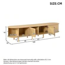حامل تلفزيون بيضاوي 180*40*40 سم بلون خشبي فاتح، تصميم من الخيزران، بابان للخزانة، بابان منزلقان، خزانة تلفزيون، لوح منخفض، خزانة غرفة المعيشة، من خشب MDF، مناسب لأجهزة التلفزيون حتى 75 بوصة - طبيعي + خشب ليفي متوسط الكثافة (MDF) - مشاهدة 2