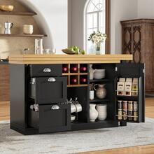 Extendable Sideboard & Dining Table Combo, 3 Drawers & Snack Rack & Wine Rack, Space-Saving Sideboard Small Flats, White/Black - Black + MDF - View 4