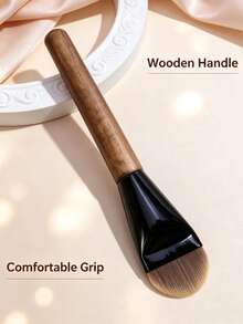 1pc Flat Head Foundation Brush With Wooden Handle, Soft & Seamless, No Makeup Absorption, Mask Brush, For Foundation Liquid & BB Cream, Beginner-Friendly, Portable Makeup Tool - Multicolor - View 9
