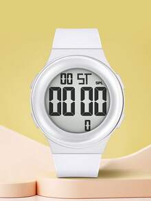 TOMI 1件裝男士大螢幕數位電子錶，軟矽膠錶帶，多功能秒錶，戶外運動休閒腕錶，極簡圓形錶殼，學生日常配戴，百搭男士配件，適合日常生活，節日禮物，萬聖節、聖誕節禮物 - 白色 - 查看 6