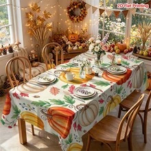1/2pcs Autumn Tablecloth, Pumpkin & Maple Leaf Pattern Polyester Tablecloth For Dining Table, Coffee Table, Kitchen, Picnic, Camping, Rustic Farmhouse Decor, Thanksgiving Holiday Tabletop Protection & Beautification - Multicolor - View 14