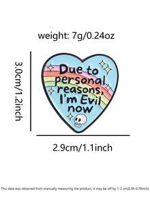 Heart Shape Funny Quote Enamel Pin, Due To Personal Reasons I'm Evil Now Lapel Badge For Backpack Clothing - Multicolor - View 2
