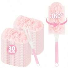 30pcs Pink Disposable Electrostatic Dust Duster With Handle, 360 Degree Reusable Refill Head For Household Home Car Cleaning, Ash Removal Feather Duster Replacement For Furniture Keyboard Desktop Bookshelf Laundry, Cleaning Supplies Accessories Tool - Pink - View 12