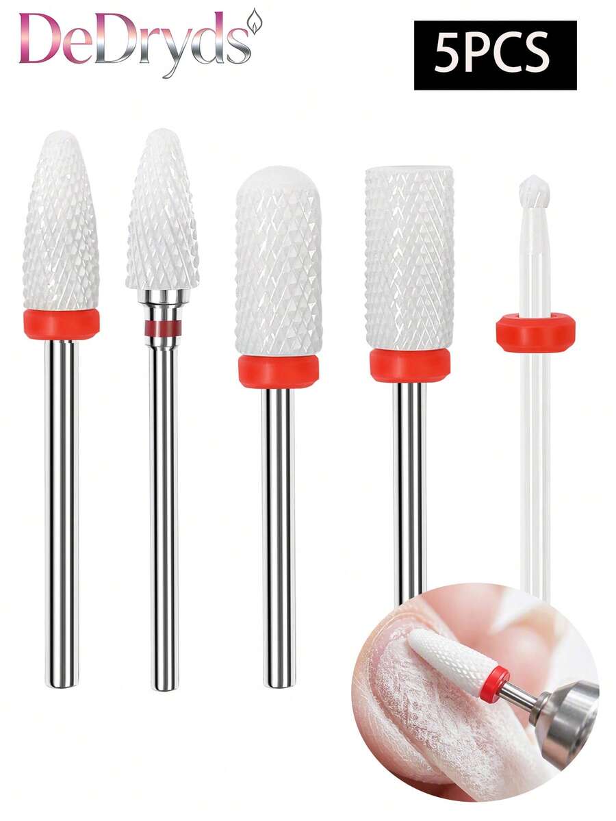 DeDryDS 5件組電動指甲磨甲機旋轉磨頭，美甲修剪磨頭，美甲與足部護理工具